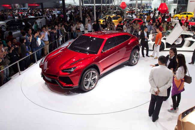 A Lamborghini Urus concept SUV is displayed at the Auto China 2012 car show in Beijing on April 26, 2012. Carmakers at the Beijing auto show are due to unveil scores of clean energy vehicles as they try to convince Chinese customers to swap gas-guzzling SUVs for cleaner but slower and pricier options. AFP PHOTO / Ed Jones (Photo credit should read Ed Jones/AFP/GettyImages)