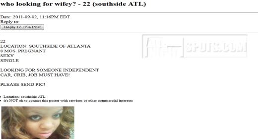 Craigslist Ad : Who looking for wifey? Southside Atlanta ...