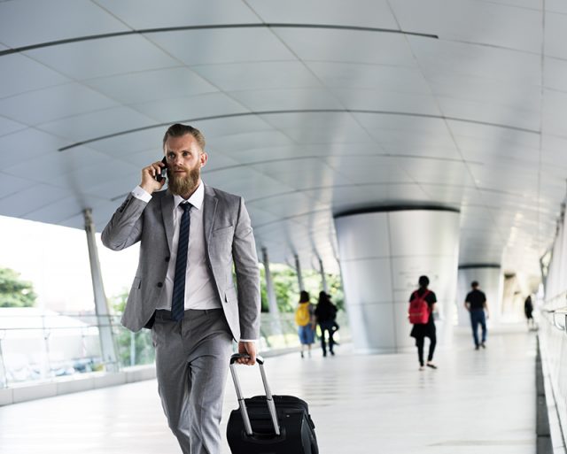 Businessmen Walk Call Phone Luggage Business Trip