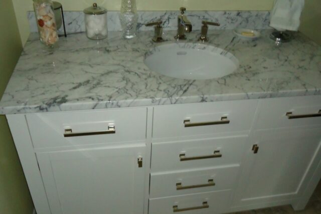 corian sheet on a bathroom countertop